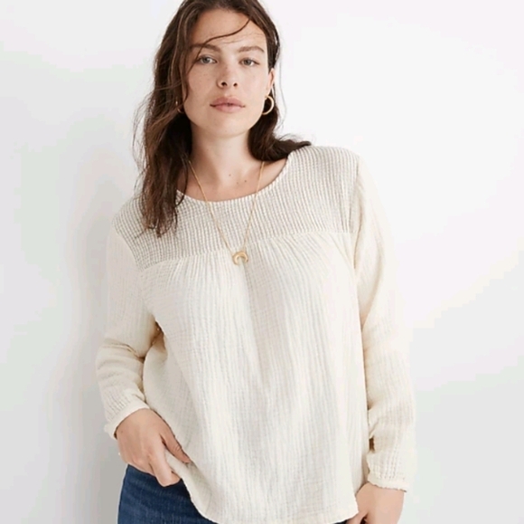 madewell Smocked Swing Top sz S cream - Picture 1 of 9